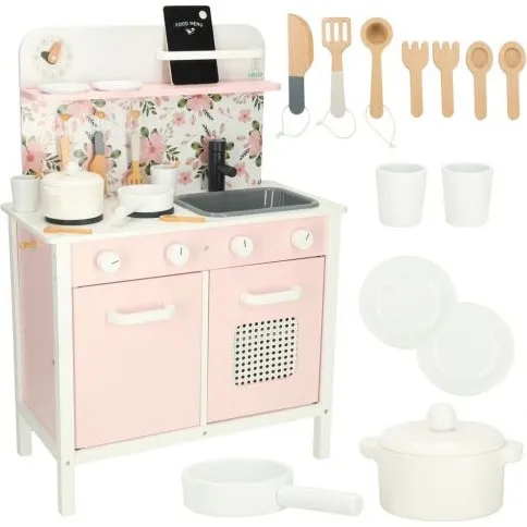 LULILO legekøkken i træ, pink med blomster og ovn