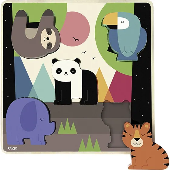 Vilac Jungle Sound Puzzle – 5 trædyr med lyd