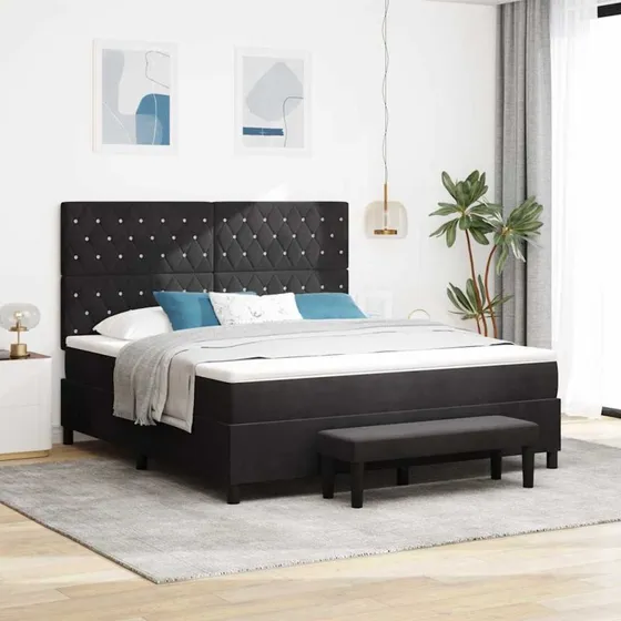 vidaXL Box spring seng med hovedgærde Sort 200 x 180 cm Fløjl