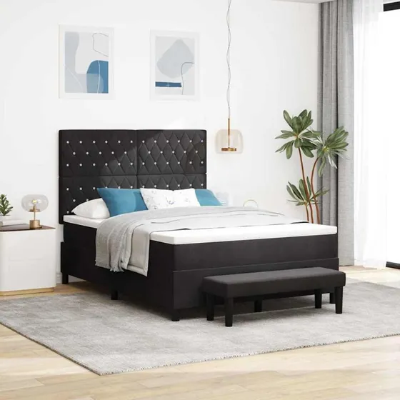 vidaXL Box spring seng med fløjlshovedgærde, Sort, 190 x 140 cm