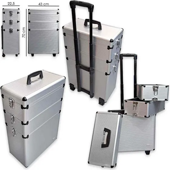 Obb 3-lags aluminiums trolleykuffert 70 x 43 x 22,5 cm