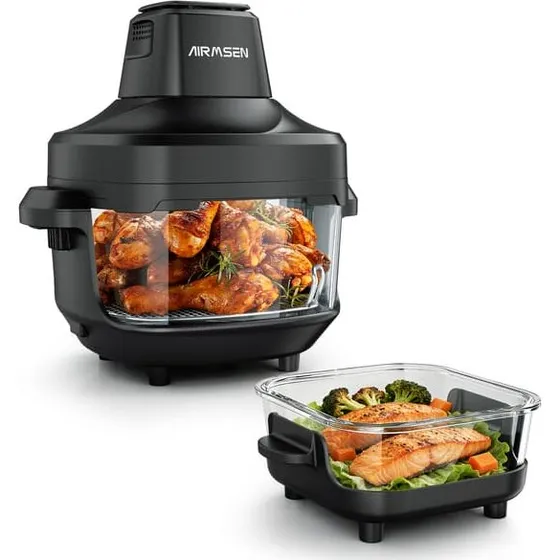 AIRMSEN Airfryer 1500W med dobbelte beholdere, Sort