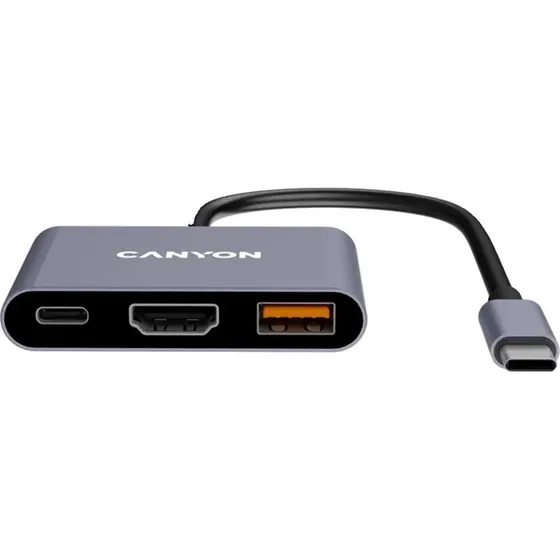 Canyon DS-4 3-i-1 USB-C Hub 4K HDMI, 100W PD, Grå