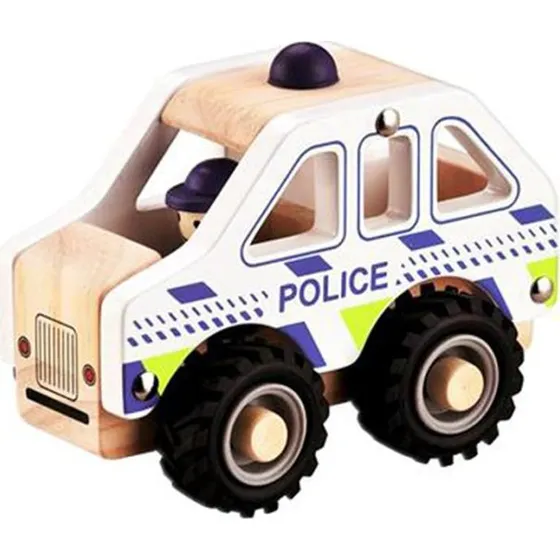 Magni Politibil i træ med gummihjul, hvid 10 cm (FSC 100%)