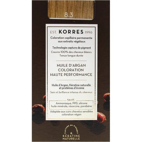 Korres Argan Oil Permanent Hårfarve 8,3 Lys Gylden Blond 50 ml