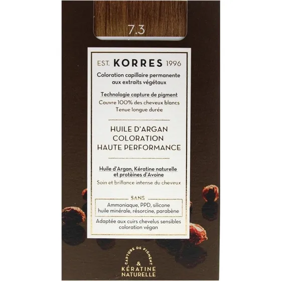 Korres Argan Oil Permanent Hårfarve 7.3 Gyldenblond/Honning