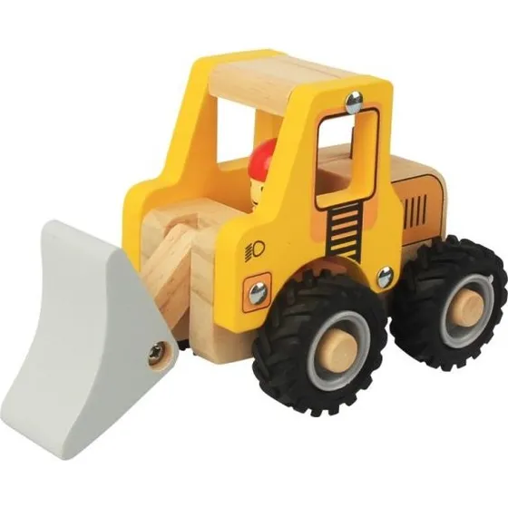 Magni Gul Bulldozer i træ med gummihjul, FSC – 18+m