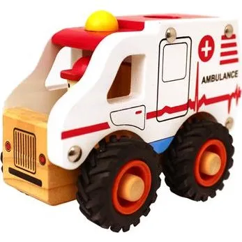 Magni Træambulance 13 cm – hvid/rød med gummihjul, fra 18 mdr.