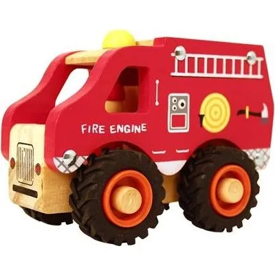 Magni brandbil i træ med gummihjul, H 9 cm