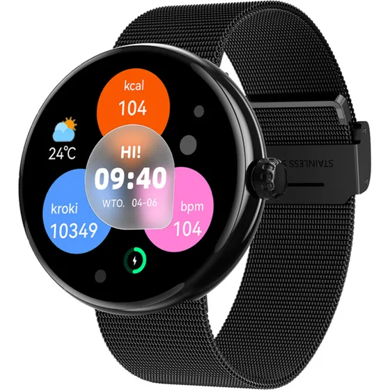 Forever Forevive 5 SB-365 Fashion Smartwatch - Mesh-rem, Sort