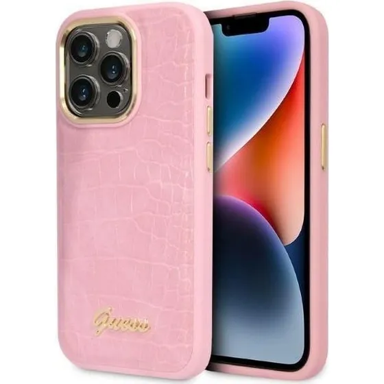 GUESS Croco Collection etui til iPhone 14 Pro - Pink
