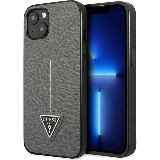 Guess iPhone 14 Saffiano Triangle Hardcase - Silver