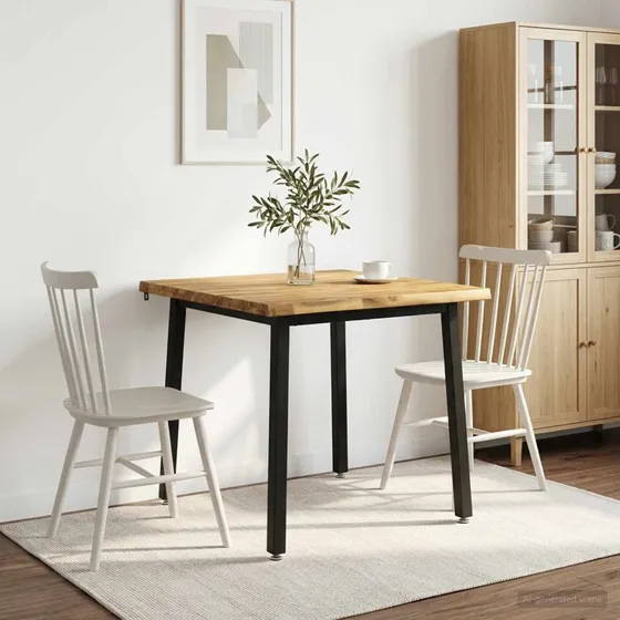 vidaXL Spisebord i massivt akacietræ 80x80x75 cm - Hvid/Sort