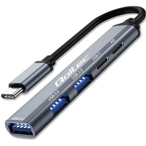 Qoltec USB-hub med 5 porte, USB-C & USB-A - Grå