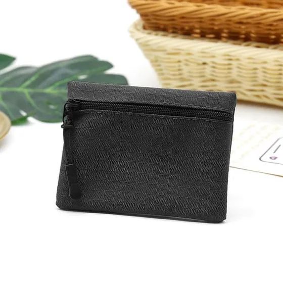Slim Wallet Møntpung i sort Oxford-stof med lynlås