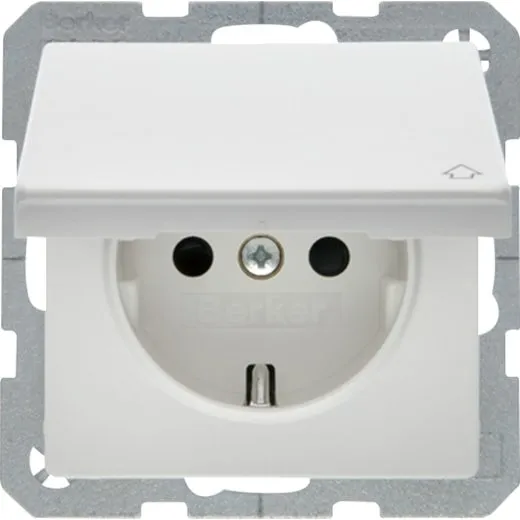 Berker 47516089 Stikkontakt Type F med klaplåg, hvid