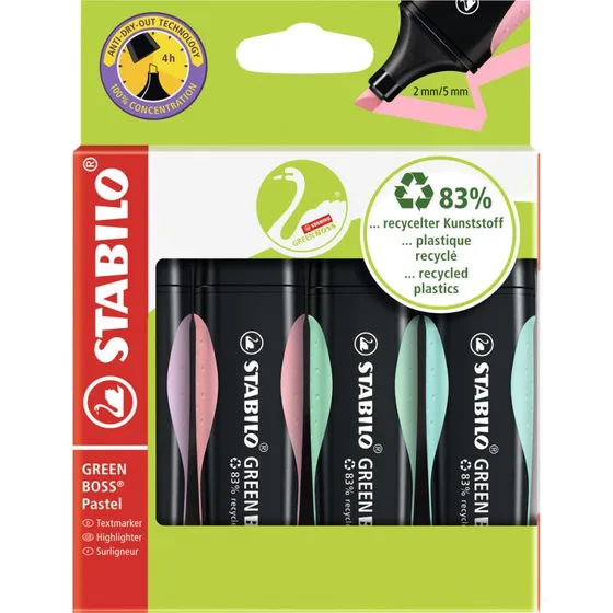 Stabilo Green Boss Tekstmarker Sæt - 4 stk. Pastel Farver