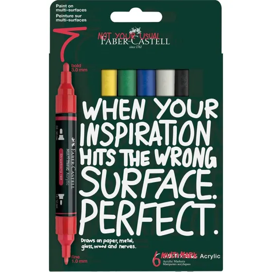 Faber-Castell Multimarker Akryl SP 6 Basic m. 2 spidser