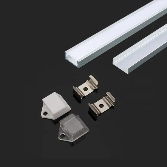 2m Aluprofil monteringssæt til LED-strips - 15,55x5,9mm, sølv