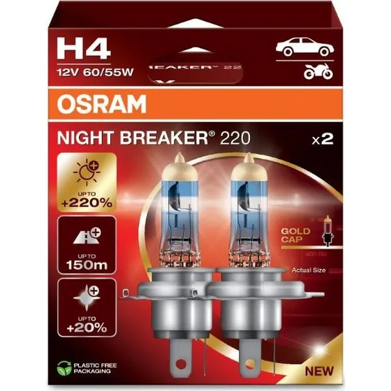 Osram Night Breaker 220 H4 12V 60/55W - 2 stk.