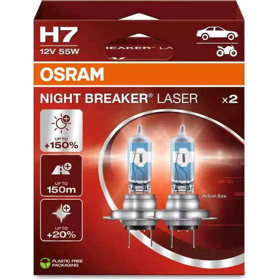 Osram Night Breaker Laser H7 55W 12V +150% (2 stk)