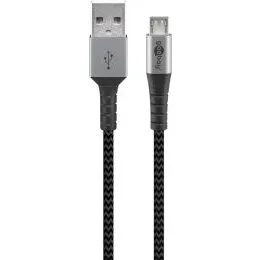 Goobay USB-A 2.0 til Micro-USB tekstilkabel 1 m, sort/grå