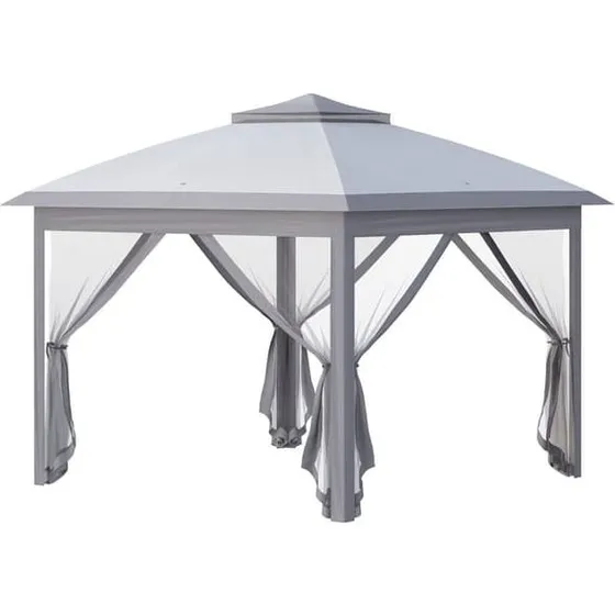 Pavillon 3x3 m Pop-up, dobbelt tag & myggenet, grå