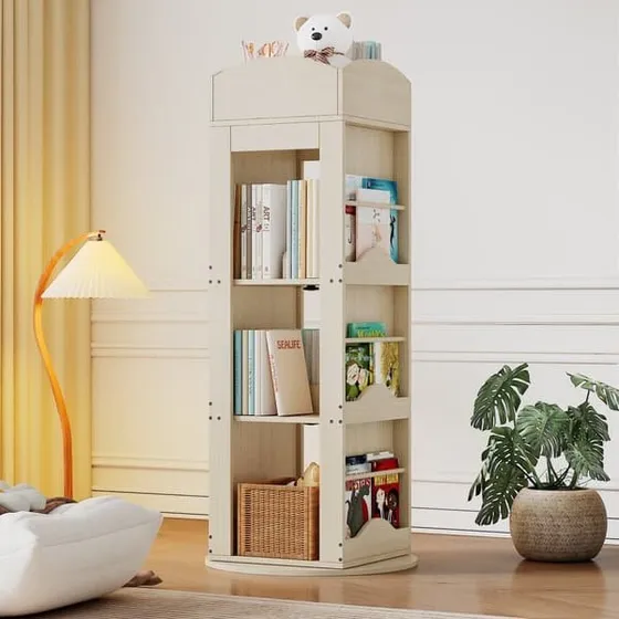 360° Roterende Bogreol med 4 Hylder, 142×63×63 cm