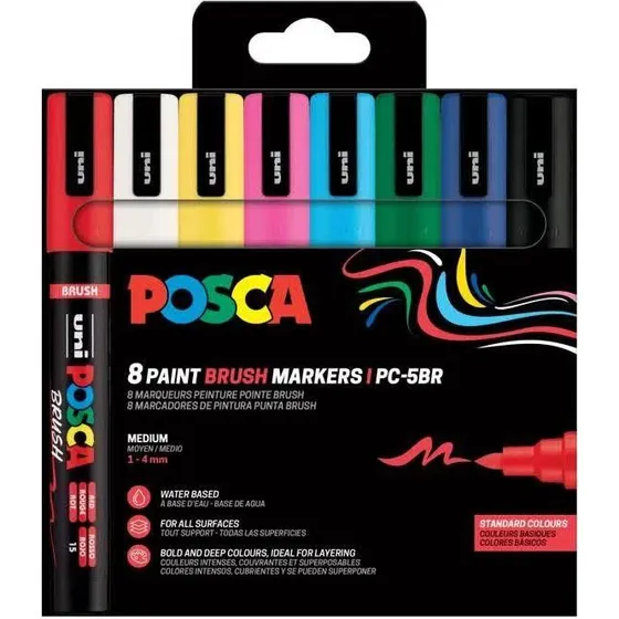 Posca PC-5BR Brush Tuscher - 8 Farver