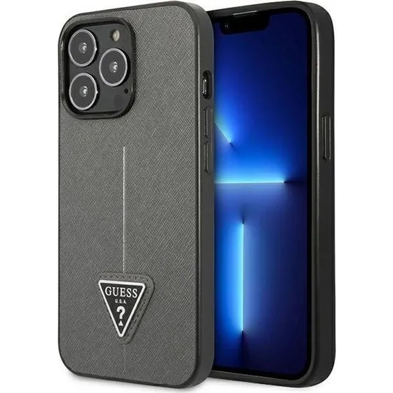Guess Saffiano Triangle Cover til iPhone 14 Pro - Silver