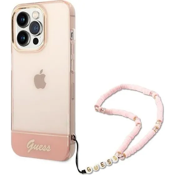 Guess iPhone 14 Pro Hardcase med Pearl Strap - Pink
