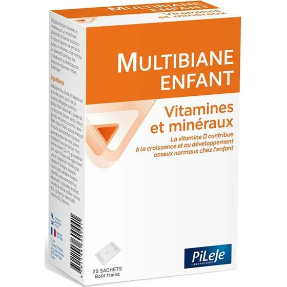 Pileje Multibian Vitaminer og Mineraler til Børn, Jordbær, 20 poser