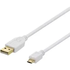 deltaco USB 2.0-kabel Type A til Micro-B 1 m, hvid