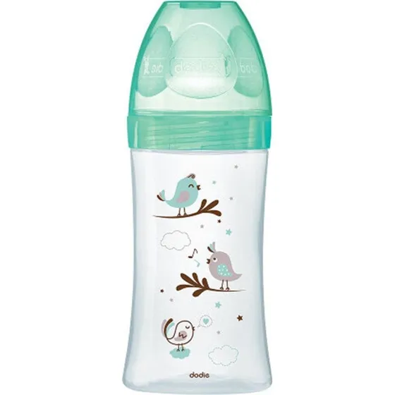 Dodie Anti-kolik glasflaske 270 ml, Grønne fugle (3-6 mdr.)