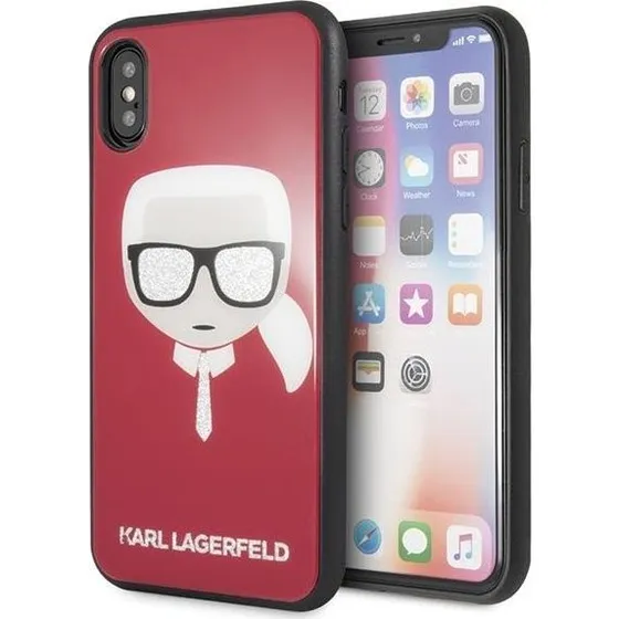 Karl Lagerfeld Iconic Glitter Karl's Head Cover til iPhone X/Xs - Rød