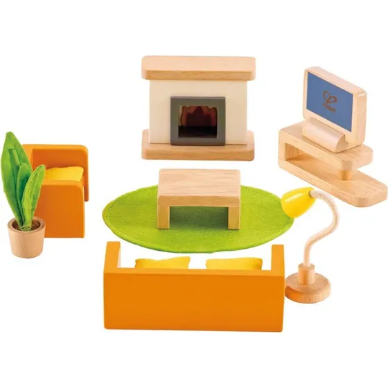 Hape Dukkehus TV-stue i træ, 12 dele