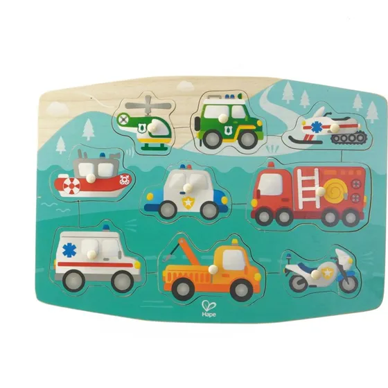 Hape Træpuslespil - Nødhjælpskøretøjer 29x20,5 cm