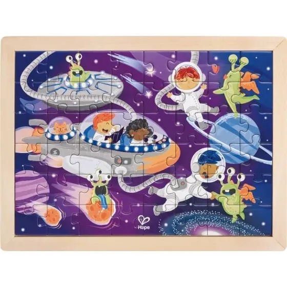 Hape Friends in Space 2 i 1 træpuslespil, 48 brikker