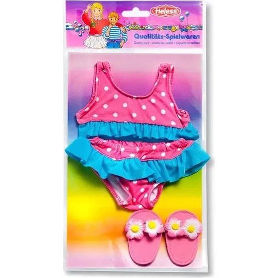 Heless Doll Bikini med matchende tøfler, lyserød (28-35 cm)