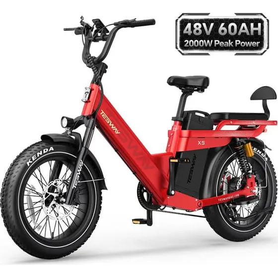 TESWAY X5 Pro 2000W Elcykel - 52V 60Ah, 320 km rækkevidde, 20" Fatbike