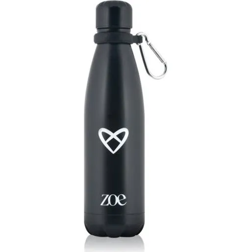 ZOE Vandflaske i rustfrit stål med hjertelogo, sort, 500 ml