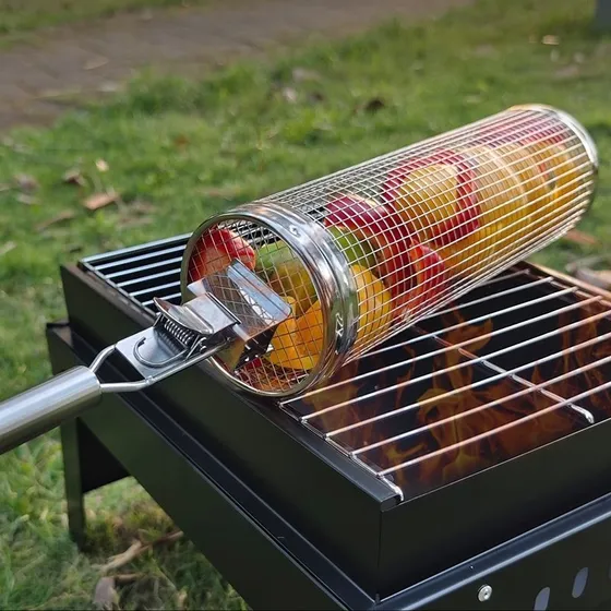 XL Grillkurv med opgraderet håndtag - 30cm Rustfri Rullegrill