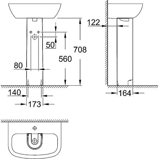 GROHE Bau Ceramic søjle 708mm til håndvask - Hvid