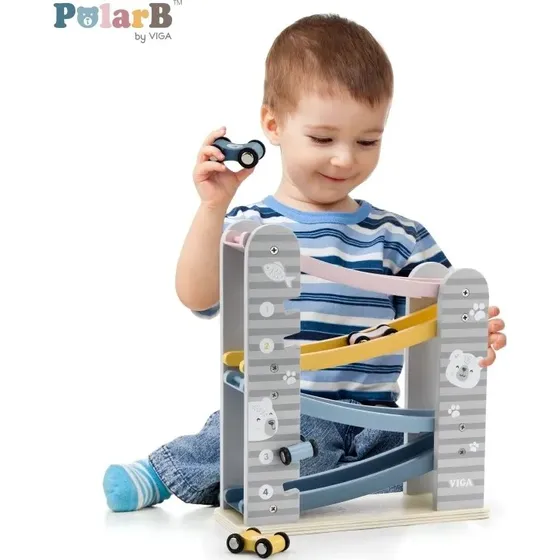 Viga PolarB Racerbane 44013 – Træbane med 4 ramper og biler