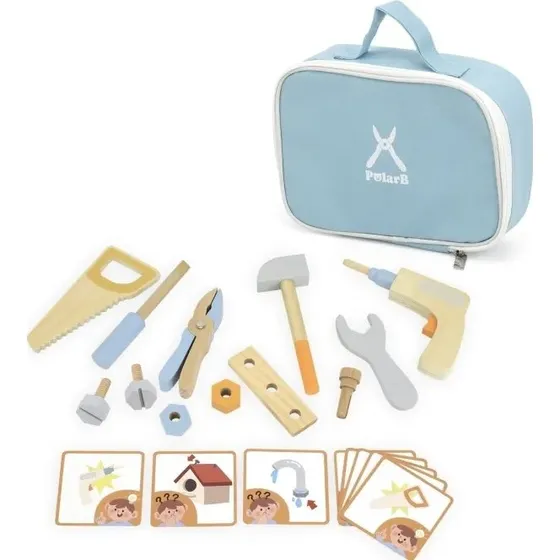 PolarB Værktøjssæt i træ i kuffert, 12 dele