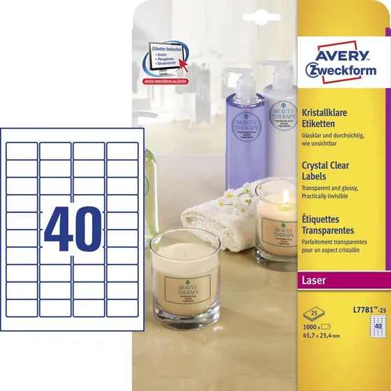 Avery L7781 Klare Polyesteretiketter 45,7x25,4mm - 1000 stk