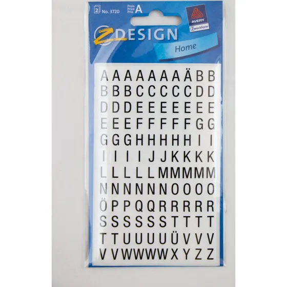 Stickers alfabetet 26pt/6,5mm sort - 2 ark