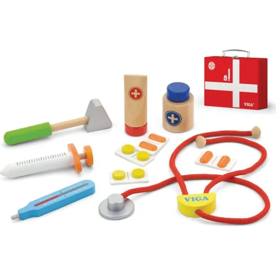 VIGA Doktorsæt i træ, lægetaske til børn (fra 3 år)