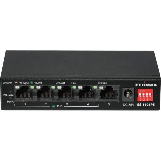 Edimax GS-1105PE 5-Port Gigabit PoE+ Switch med Long Range