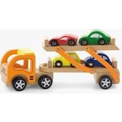 VIGA Lastbil med 4 træbiler (29x15x8 cm)